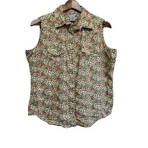 Wrangler Womens Sleeveless Floral Western Shirt Button Up Size L